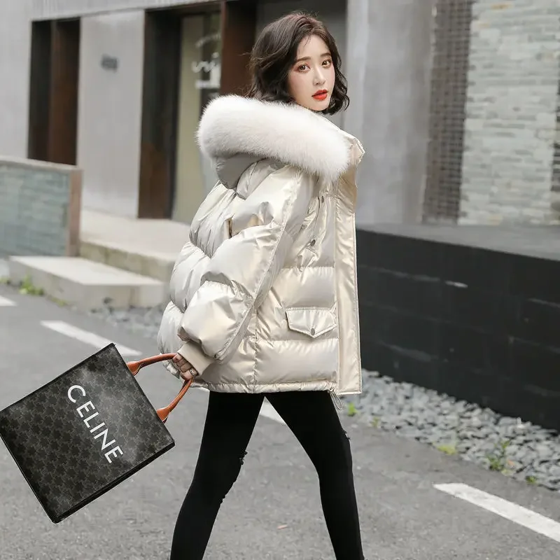 

2025 Cotton Padded Fur Parka New Big Fur Collar Down Winter Jacket Women Thick Warm Parkas Female Outerwear