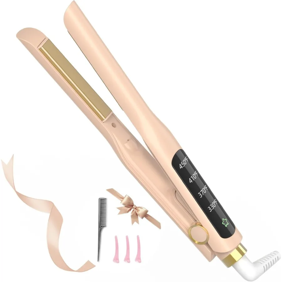 

Flat Iron 1/2 Inch Hair Straightener and Curler 2 in 1 Ceramic Ionic Floating Plates for Less Frizz 10s Quick Heat Up Hair stra