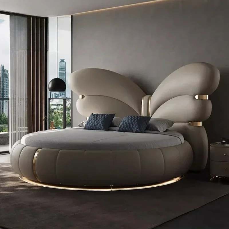 XX Letto Matrimoniale Furniture High End Genuine Leather Double Bed 200x200cm Modern Luxury Elegant Bed 2 People King Size Bedro