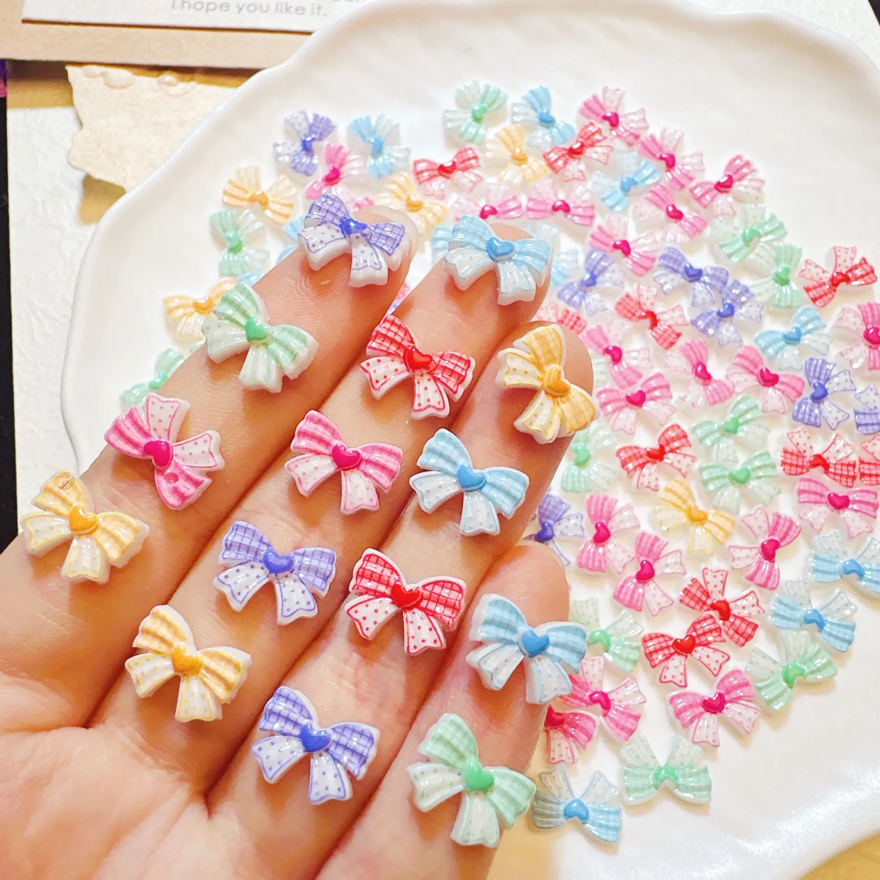 30/50/100Pcs, 8*11mm, Macarons, Love, Bow, Two Color, Nail Accessories, DIY, Nail Accessories, Wear Nail Accessories