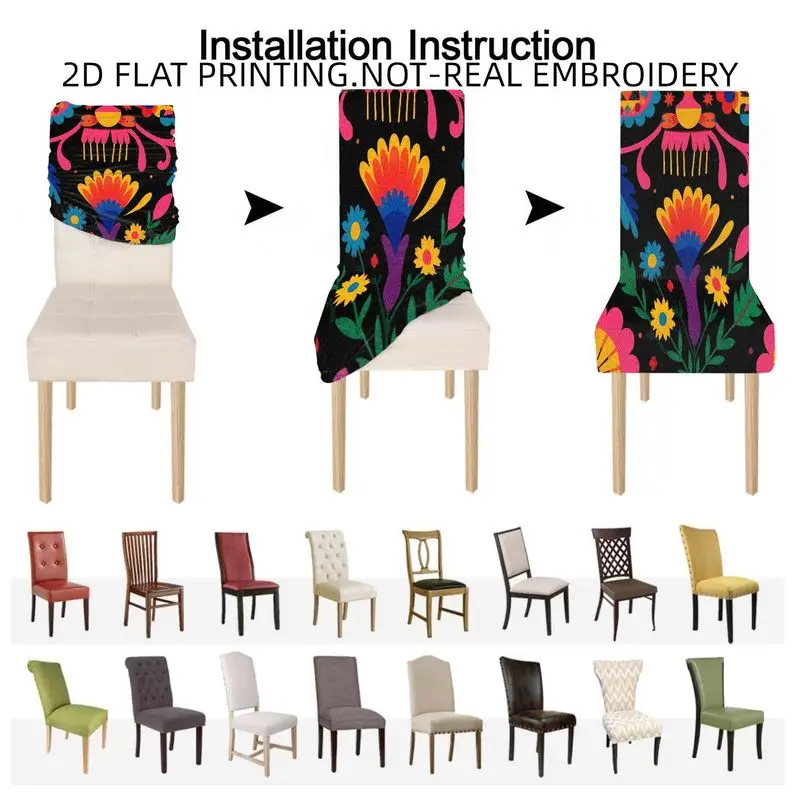 Stretch High Back Dining Chair Cover 2D Flat Hummingbird & Floral Pattern Machine Washable All-Inclusive Chair Cover
