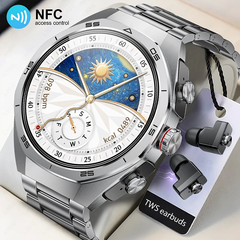 

2025 New NFC Smart Watch with Earphones Bluetooth Earplugs Call Health Monitor Sports Music Headset Smartwatch for IOS Android