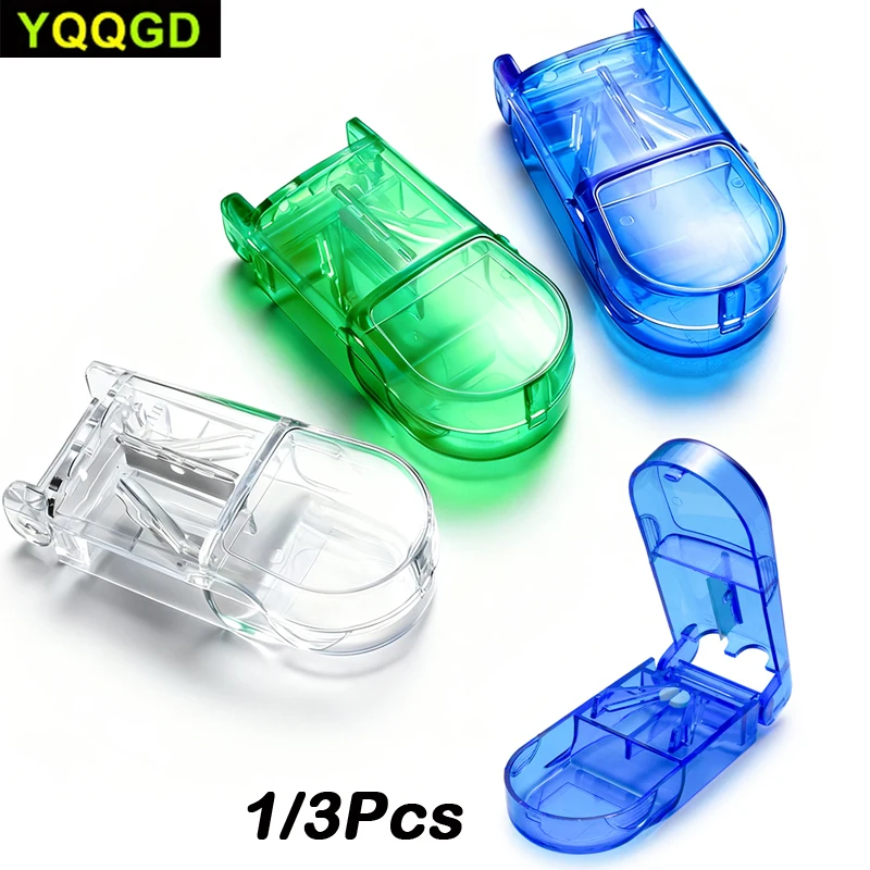 1/3-teiliger Premium-Pillenschneider und -teiler für kleine und große Pillen – Tabletten-Teiler mit integriertem Pillen-Organizer-Fach, für V