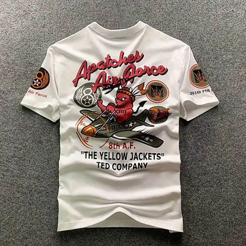 T Shirt Man Cartoon Devil Airplane Pilot Flying Print Funny vintage Logo Summer Style Casual Short sleeve Mens Clothing
