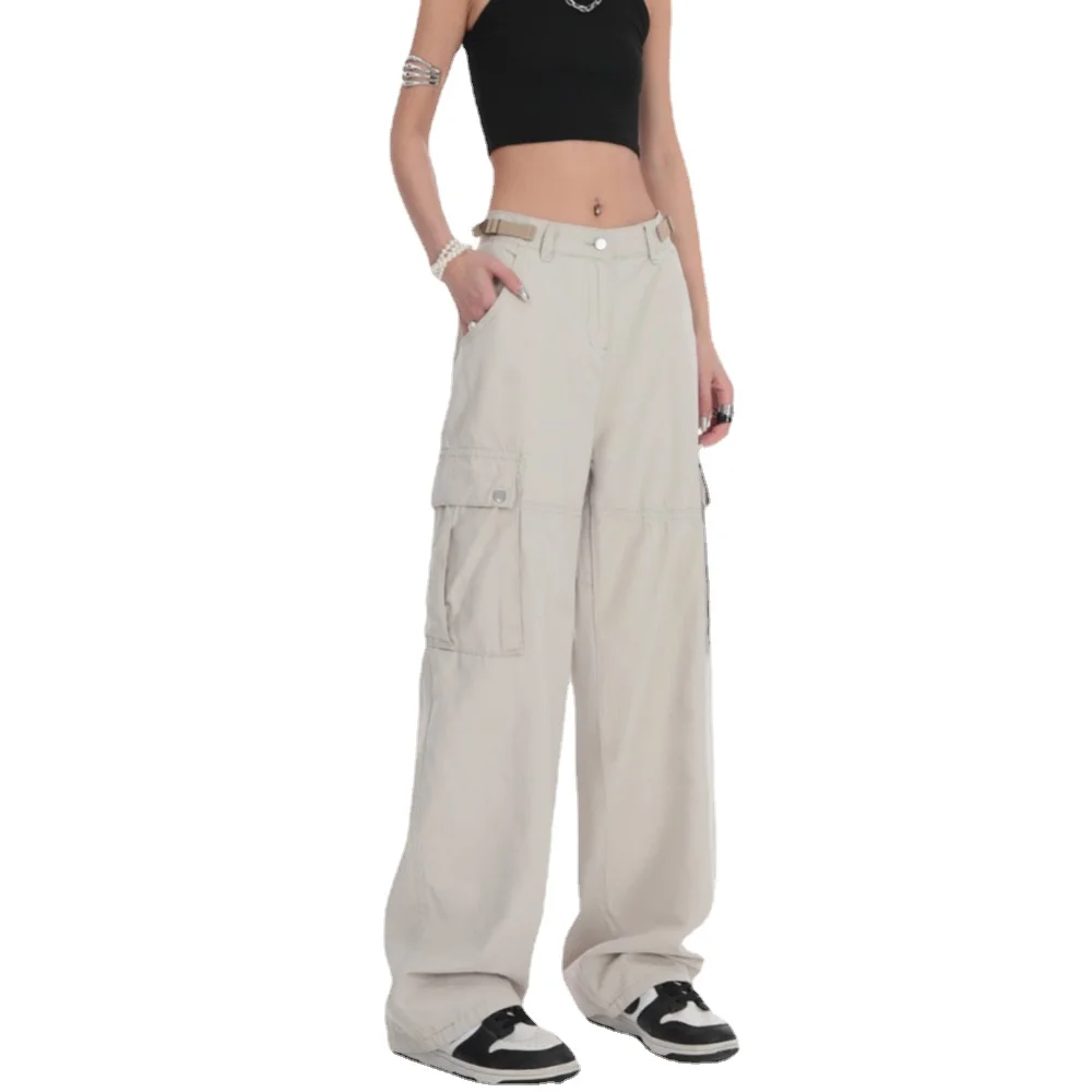 

Cargo Pants for Women High Waisted Wide Leg Pants Cotton Korean Fashion Streetwear Women Pockets Loose Casual Straight Trousers