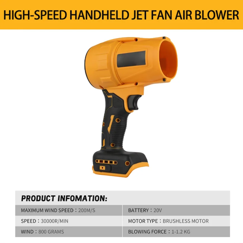 Electric Brushless Cordless Air Blower Turbo Jet Fan Handheld Dust Removal Tool Compatible with 20v Battery Blowing Tool