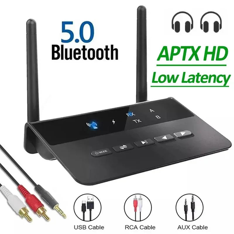 

80M Bluetooth 5.0 Передатчик Приемник Aptx HD LL Беспроводной аудиоадаптер с низкой задержкой Разъем 3,5 мм AUX RCA для ПК ТВ Наушники