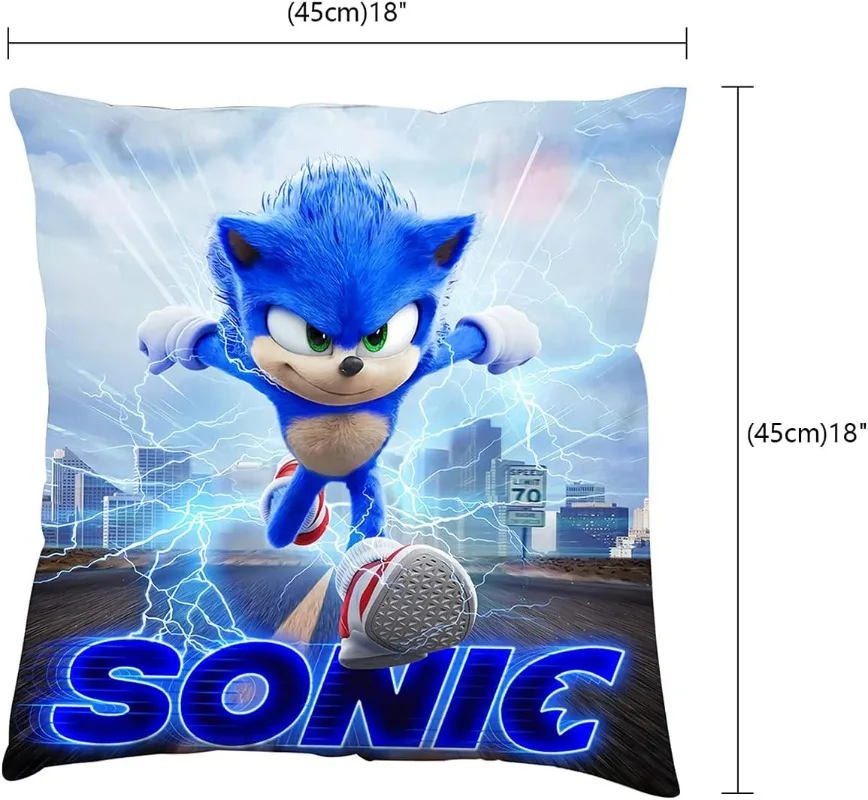 Bonamana Square Pillowcase Sonic Both Print Pillow Covers Set Closure Cartoon Gift for Car Decoration Living Room Home Decor