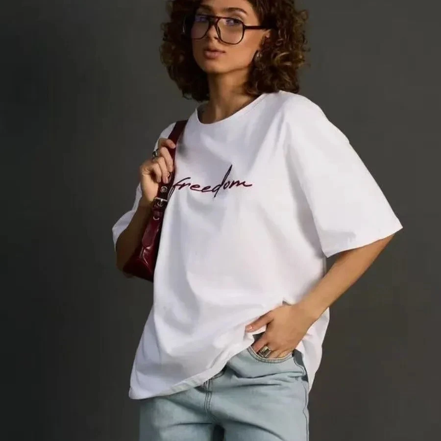 

A Niche, Unique, Fashionable, Loose, Versatile, Casual and Elegant American Retro Pure Cotton T-shirt