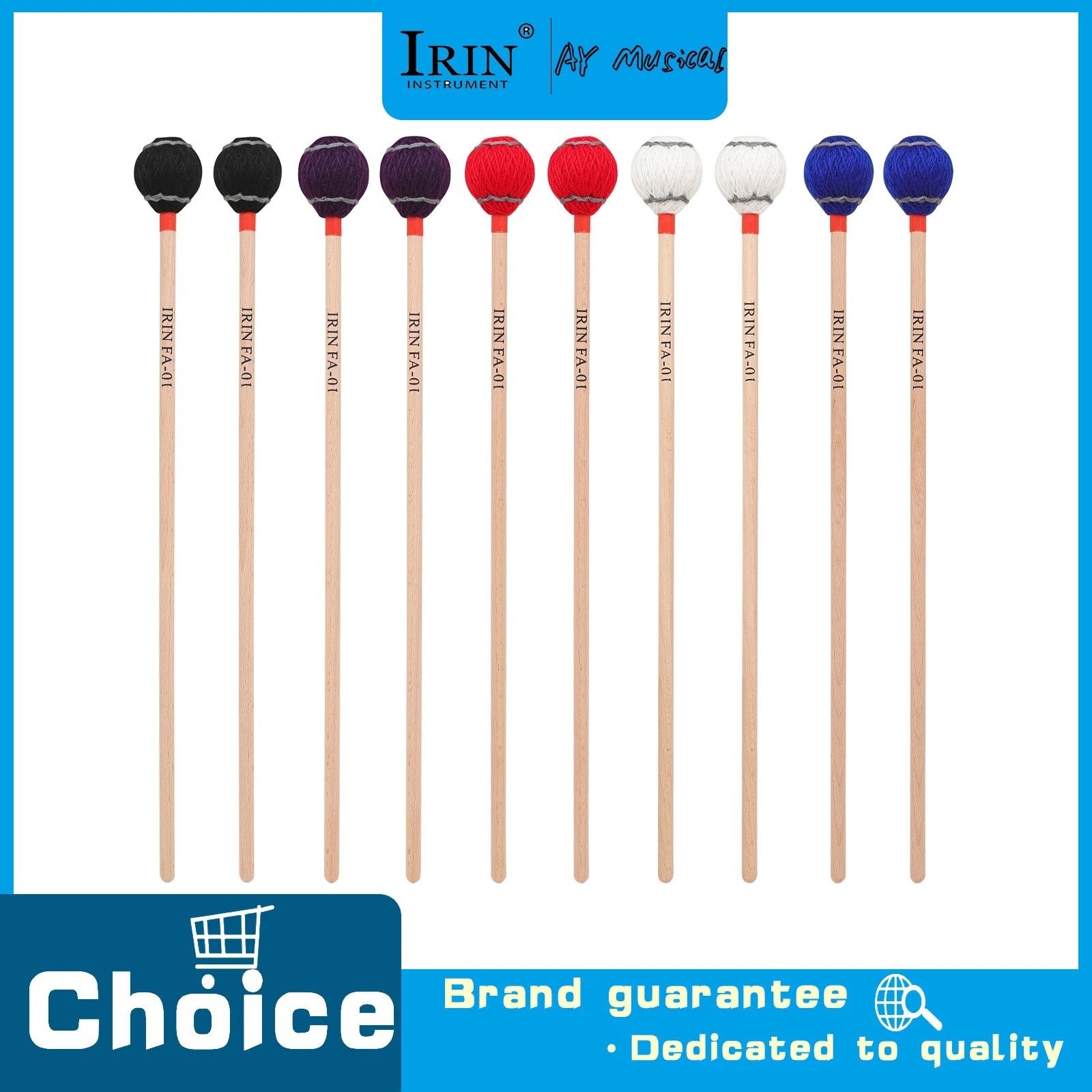 IRIN FA-01 Marimba Mallets Wool Wrapped Rubber Hammer Heads Drumsticks for Professional Marimba Performances Ensemble Rehearsals