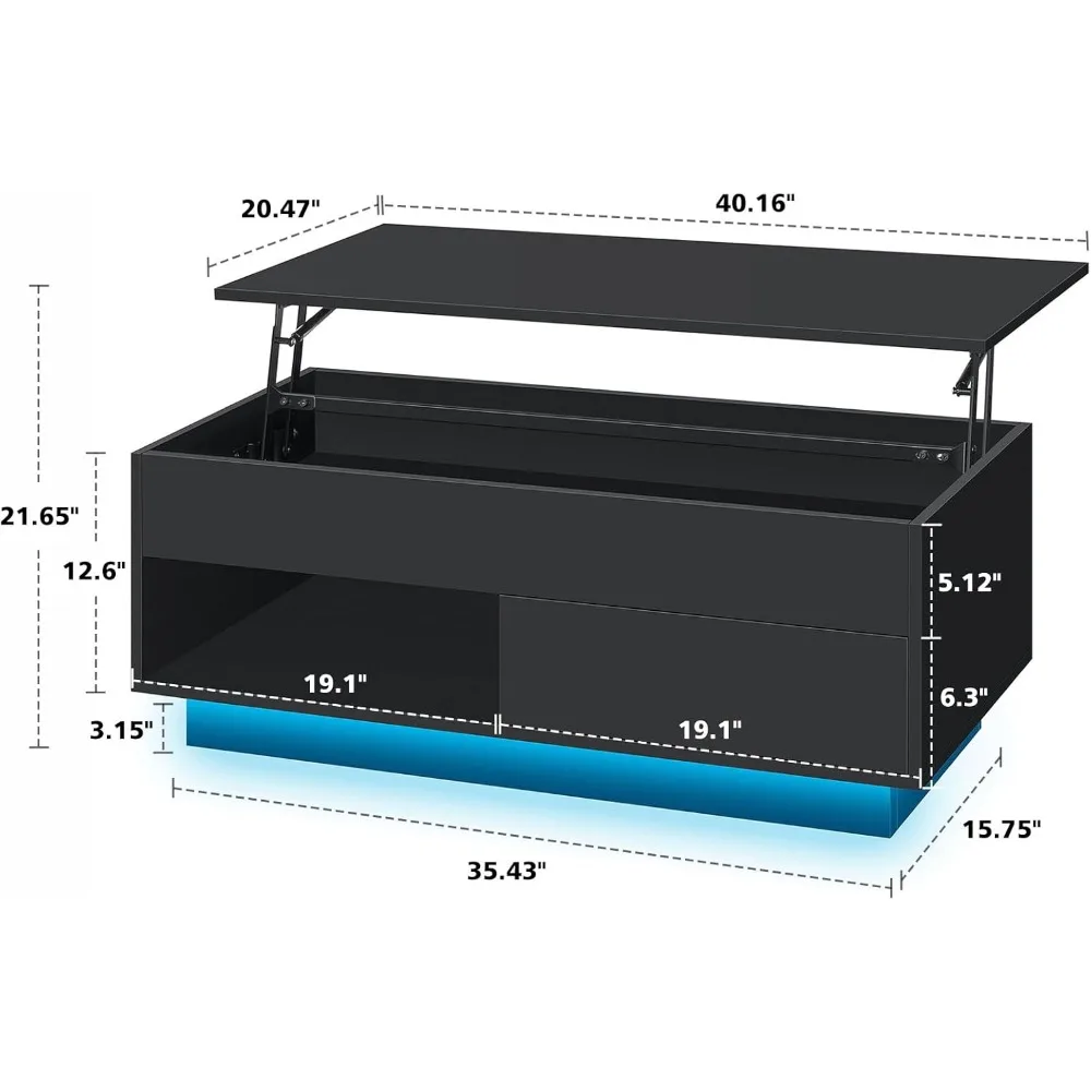 Juego de 2, mesa de centro con tapa elevable LED y soporte para TV, centro de entretenimiento LED moderno con tomas de corriente para televisores de hasta 70"