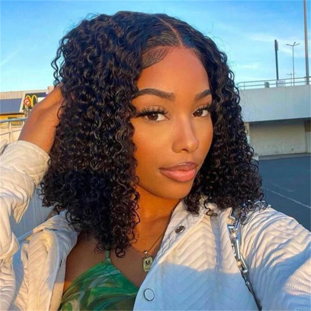 Short Bob T Lace Wig Jerry Curly Lace Front Human Hair Wigs Pre-Plucked Transparent Lace Deep Wave Curly Deep Curly Wig