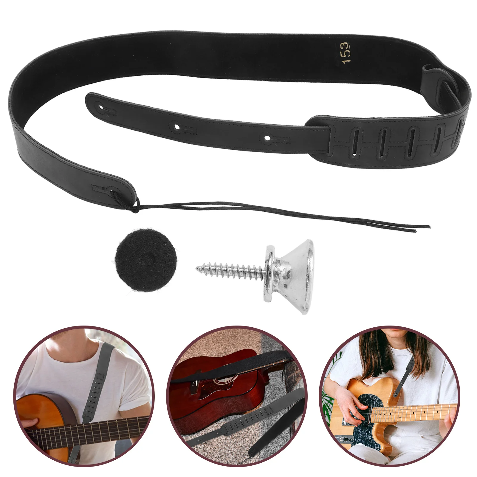

1Pcs Guitar Strap Black Cowhide Durable Adjustable Punk Style Creative Shoulder Belt Bass Instrument Musical Accessory