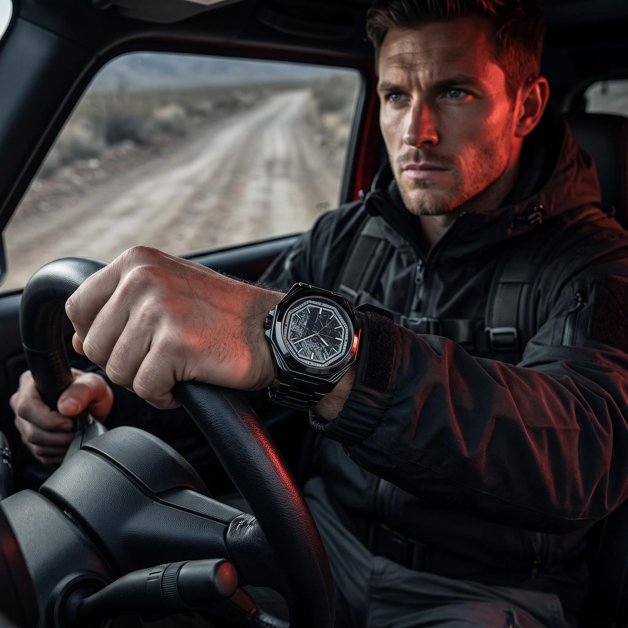 Men's quartz watch with a high-quality stainless steel band and a meteorite-patterned design—perfect as a gift