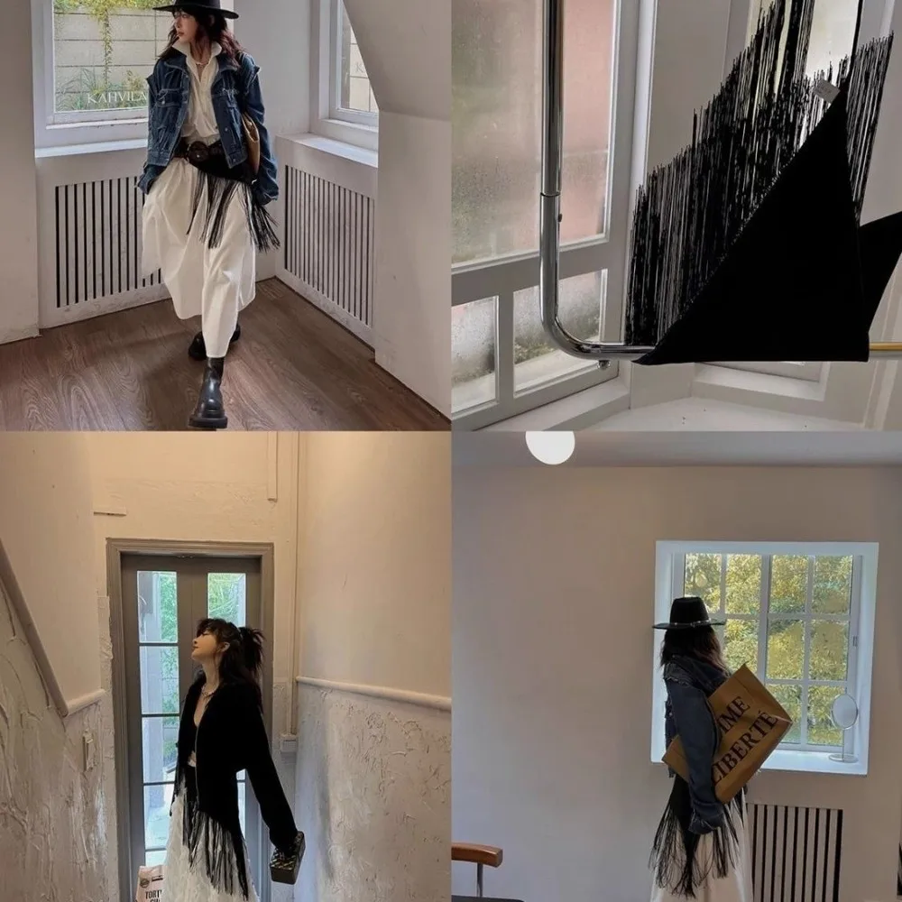 New Retro Women Waistband Triangle Shirt Dress Coat Wide Waist Belt Tassel Decor Accessories Corset Belt