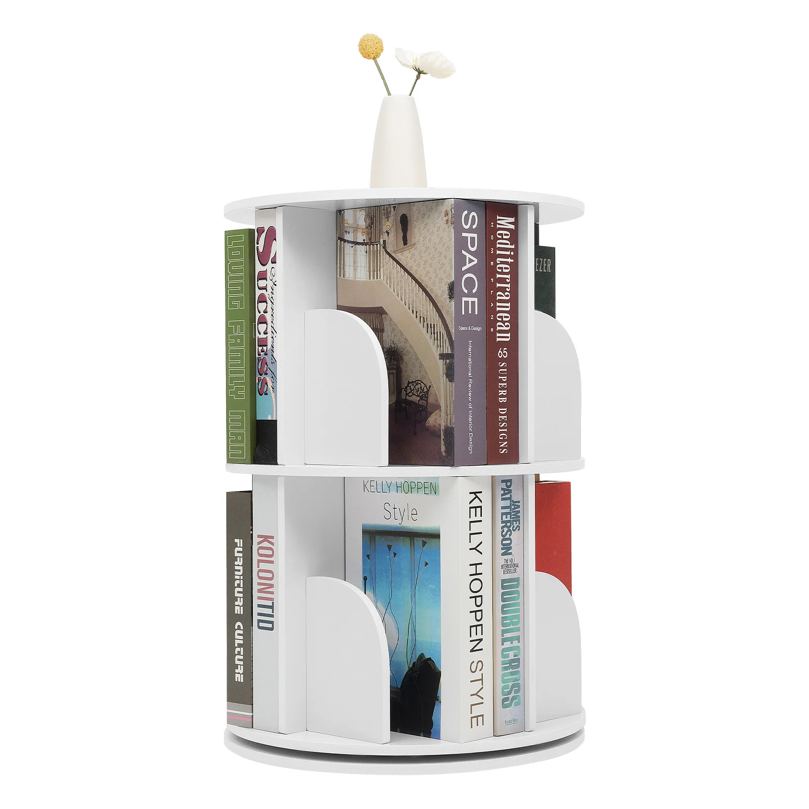 

2-Tier Rotating Bookshelf Revolving Bookcase 360 Display Round Spinning Narrow Swivel Corner Book Shelf for Kids Bedroom