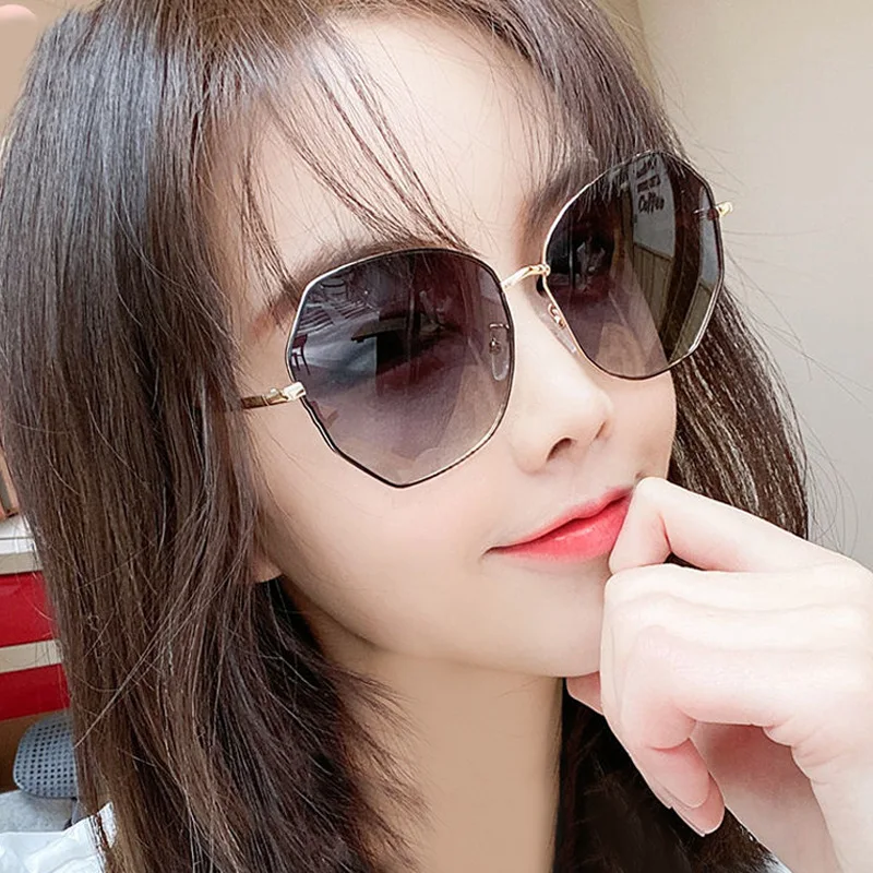 Rimless Alloy Aviation Pilot Sunglasses for Women 2023 Brand Gradient Sun Glasses Female Metal Oval Shades Black Brown очки