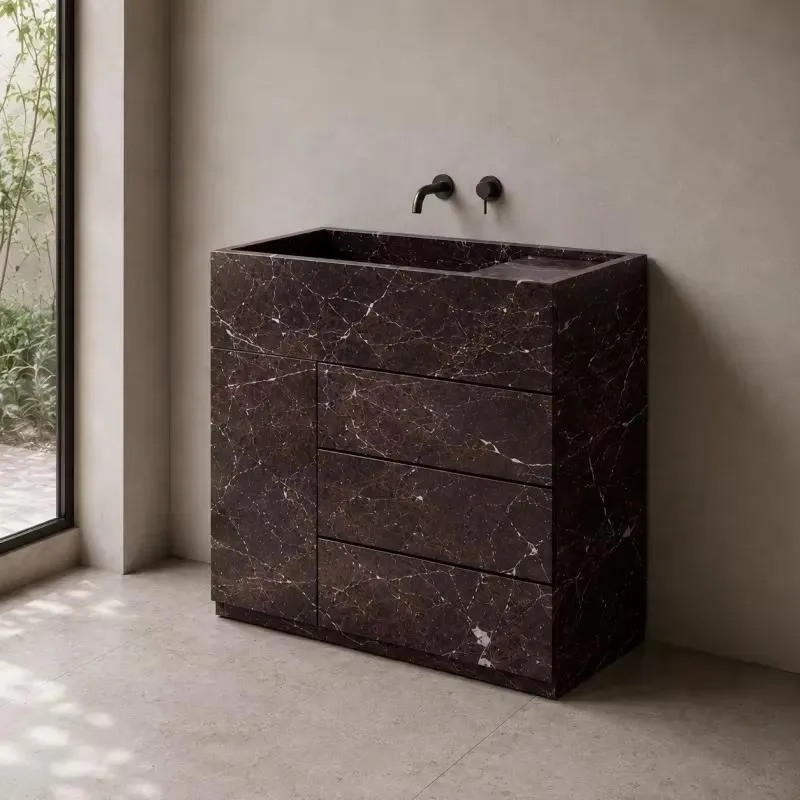 French Cinnabar Red Marble Toilet and Wash Basin Hotel Bedroom Stone Sink Bathroom Vanity Countertop Basin Modern Design