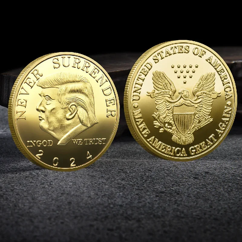 Make America Great Again Souvenir Gift Coin Never Surrender 2024 US President Donald Trump Gold/Silver EAGLE Commemorative Coins