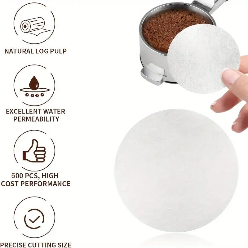500Pcs 58Mm Coffee Paper Filter Wood Pulp Portafilter Compatible With Espresso Machine Handle Home Barista Brewing Kit