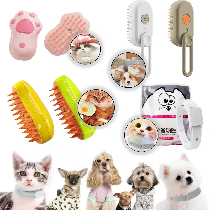 Adjustable Anti Pet Collar Cat Pet Comb Cat Dog Electric Spray Brush Massage Comb One Button Spray Hair Removal