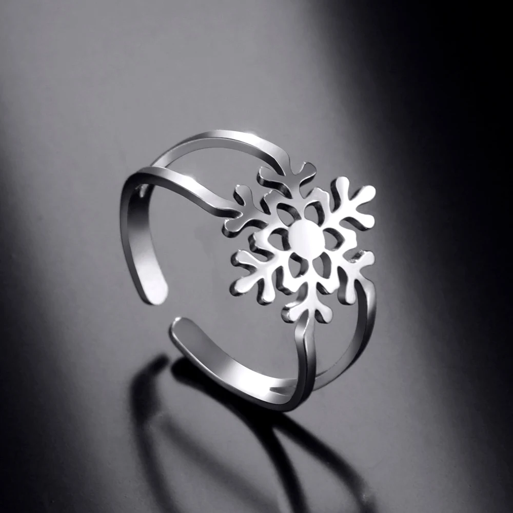 COOLTIME Snowflake Adjustable Rings for Women Stainless Steel Double Layer Aesthetic rings Jewelry Women\'s Day Christmas Gift