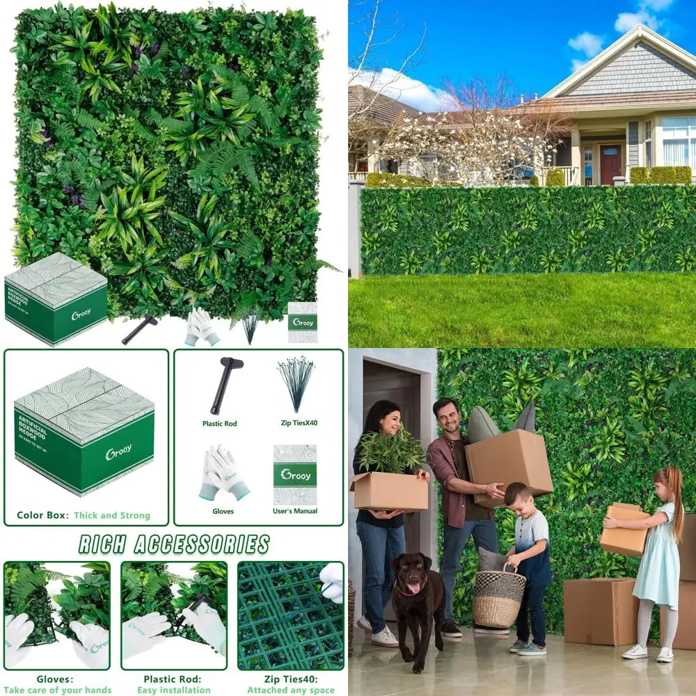 

Панели из искусственного самшита, настенные панели из травы 20x20 (12 шт.), экран для забора для конфиденциальности с защитой от ультрафиолета, искусственный зеленый фон