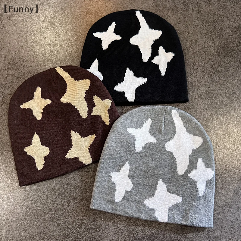 [مضحك] قبعة محبوكة مطبوعة للخريف والشتاء شارع جديد للجنسين دافئ شخصي متعدد الاستخدامات بيني أنيق