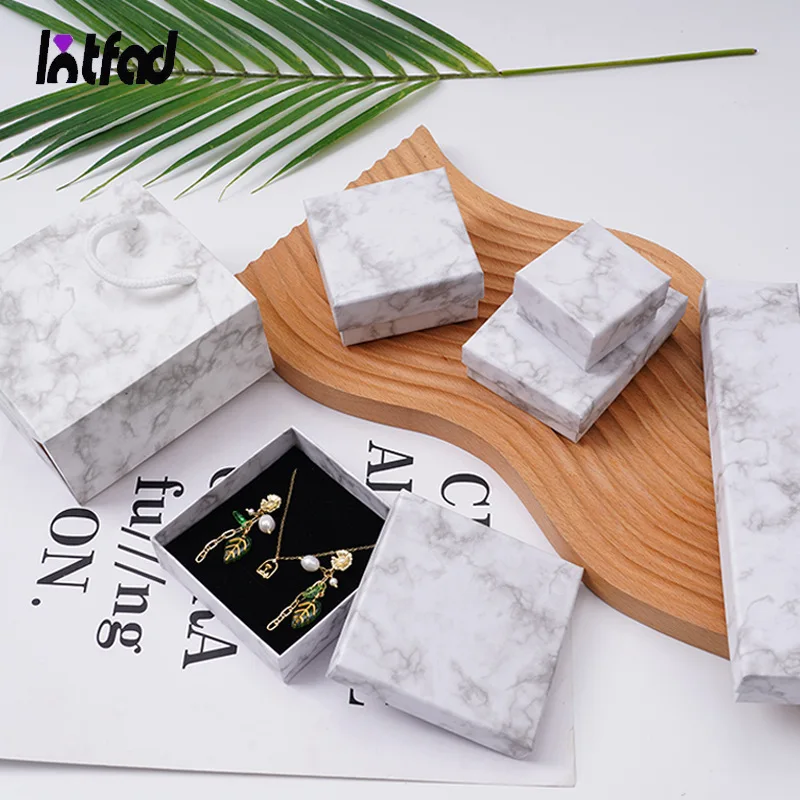 

White Marble Textured Jewelry Box Packing Box Ring Earrings Necklace Pendant Jewelry Box