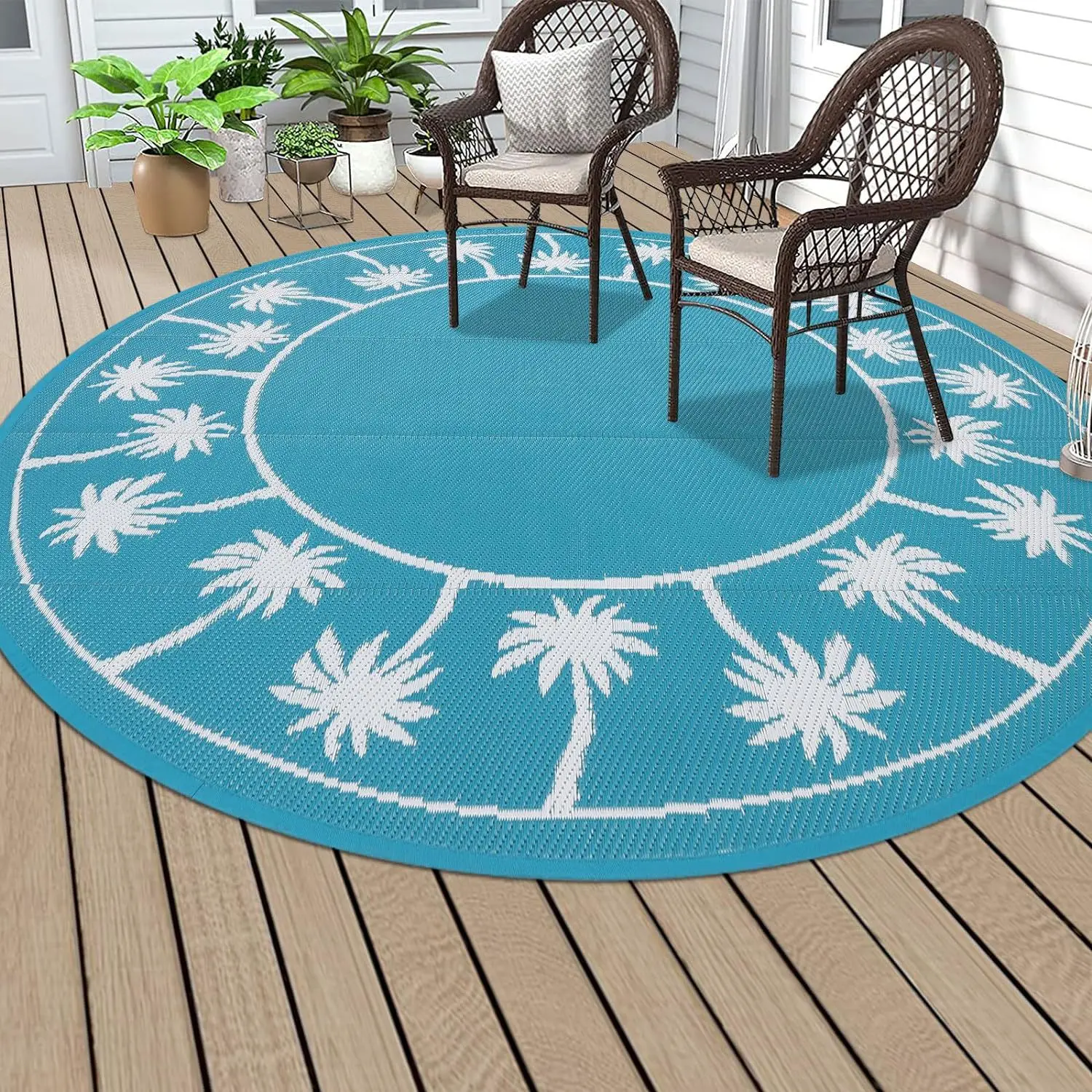 Outdoor Round Carpet Living Room Large Rug Patio Blue Palm Tree Area Rugs Bedroom Sofa Chair Floor Mat