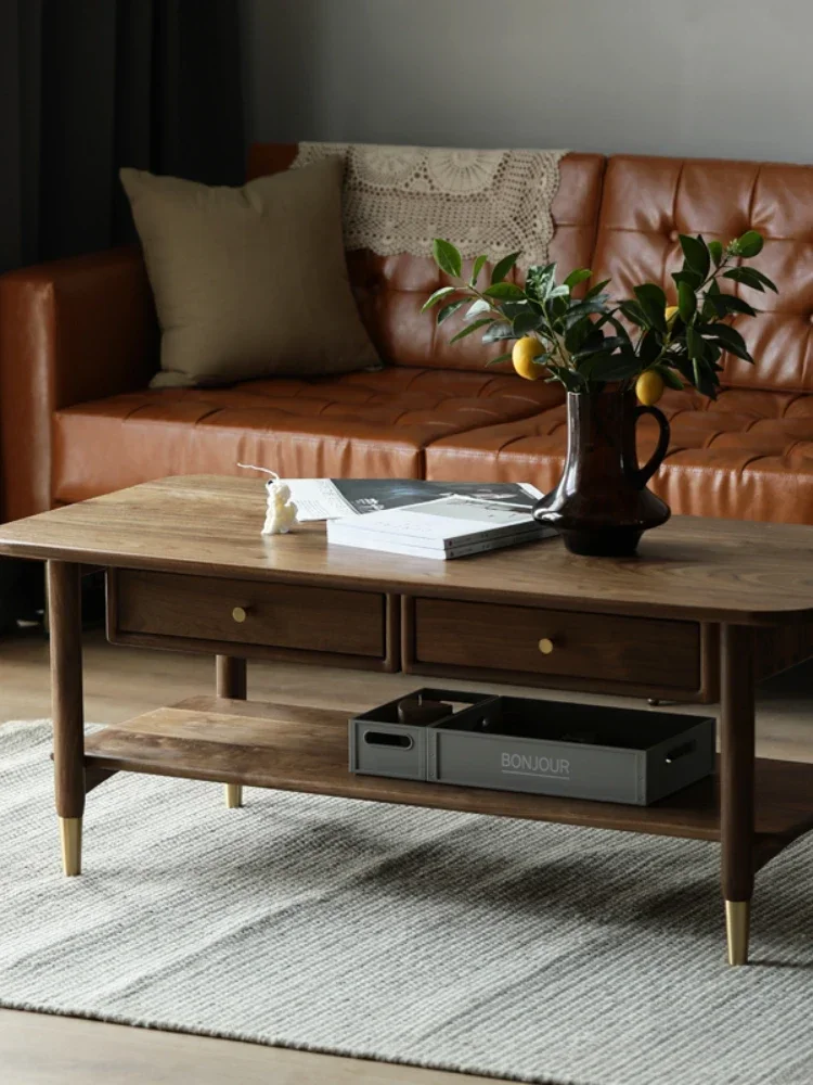 Black Walnut Living Room Coffee Table Simple Rectangular Tea Table Solid Wood Furniture