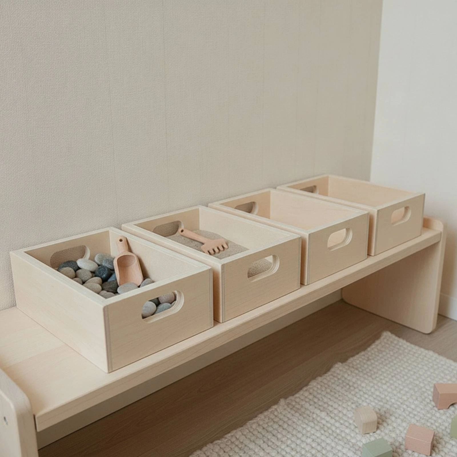 5 Pieces Wooden Boxes with Handles Sturdy Rustic Nesting Box Sensory Play Trays Space-Saving for Children, Playrooms, Classrooms