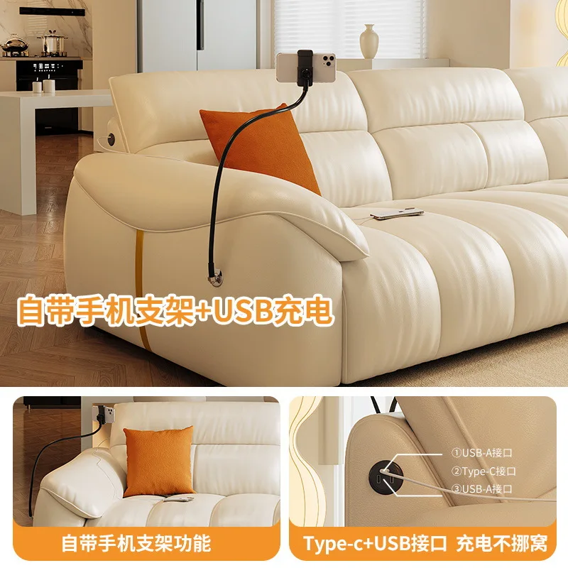 

Piano Keys Elephant Ear Sofa French Cream Style Living Room Large Seat Deep Leather Sofa