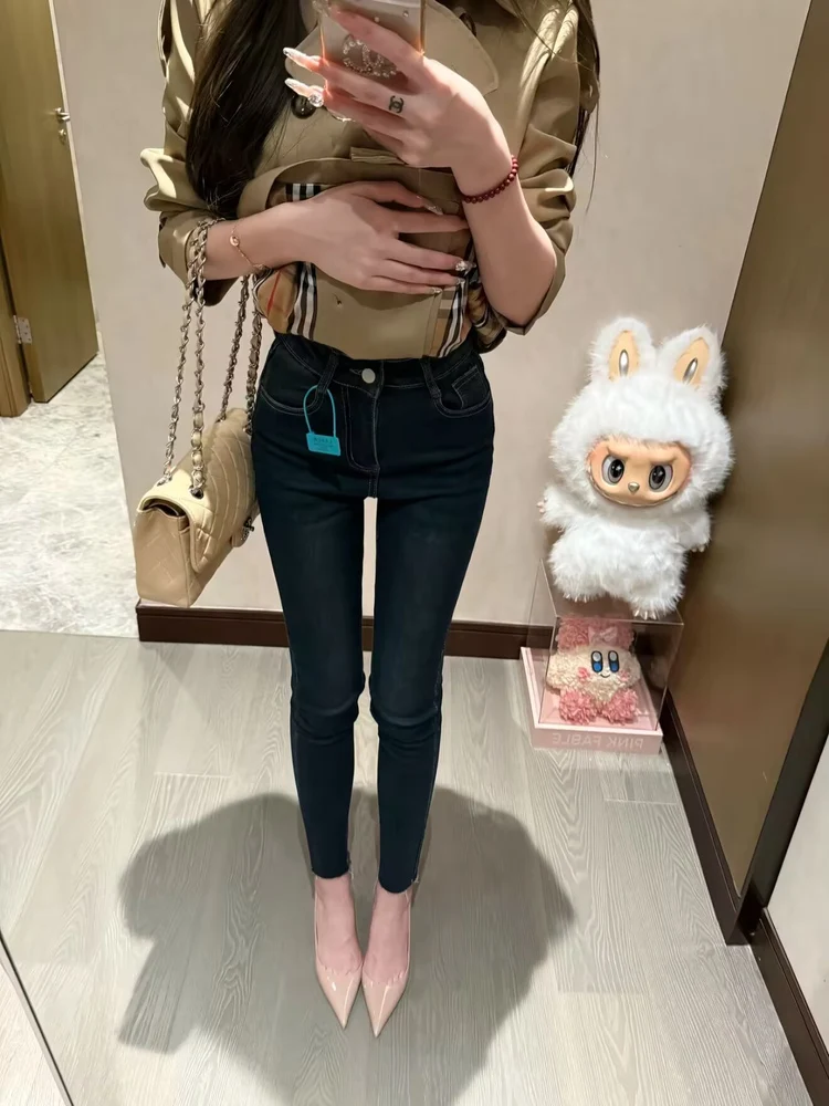 

Deep Blue High Waist Slim Fit Jeans Women's Elastic Sexy Pure Desire Versatile Cotton Stretch Denim High Waist Slim Jeans