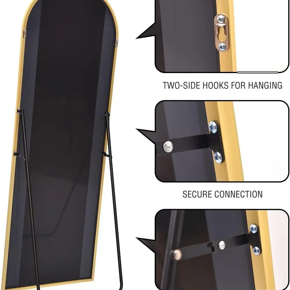 مرآة واقفة ذهبية أنيقة، بطول كامل مع تصميم مقوس لديكور المنزل #6