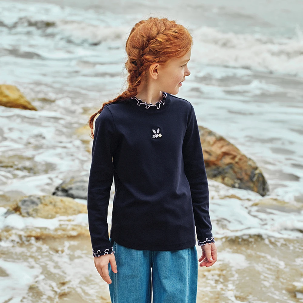 Dave Bella Girls Autumn Long Sleeve T-shirts 7-13 Years Children Casual Spring Base Layers Top Kids Outdoor Pullover DK3262485