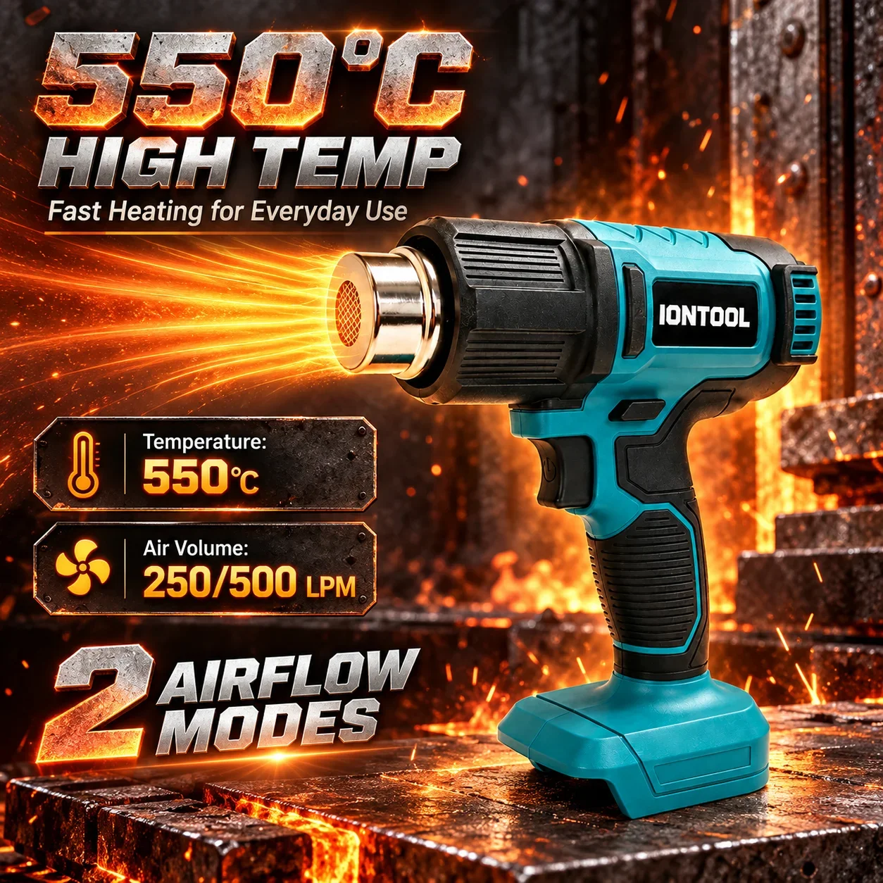IONTOOL Cordless Heat Gun 550℃ 250/500LPM for DIY Crafts Projects and Home Power Tool Use Tool Only