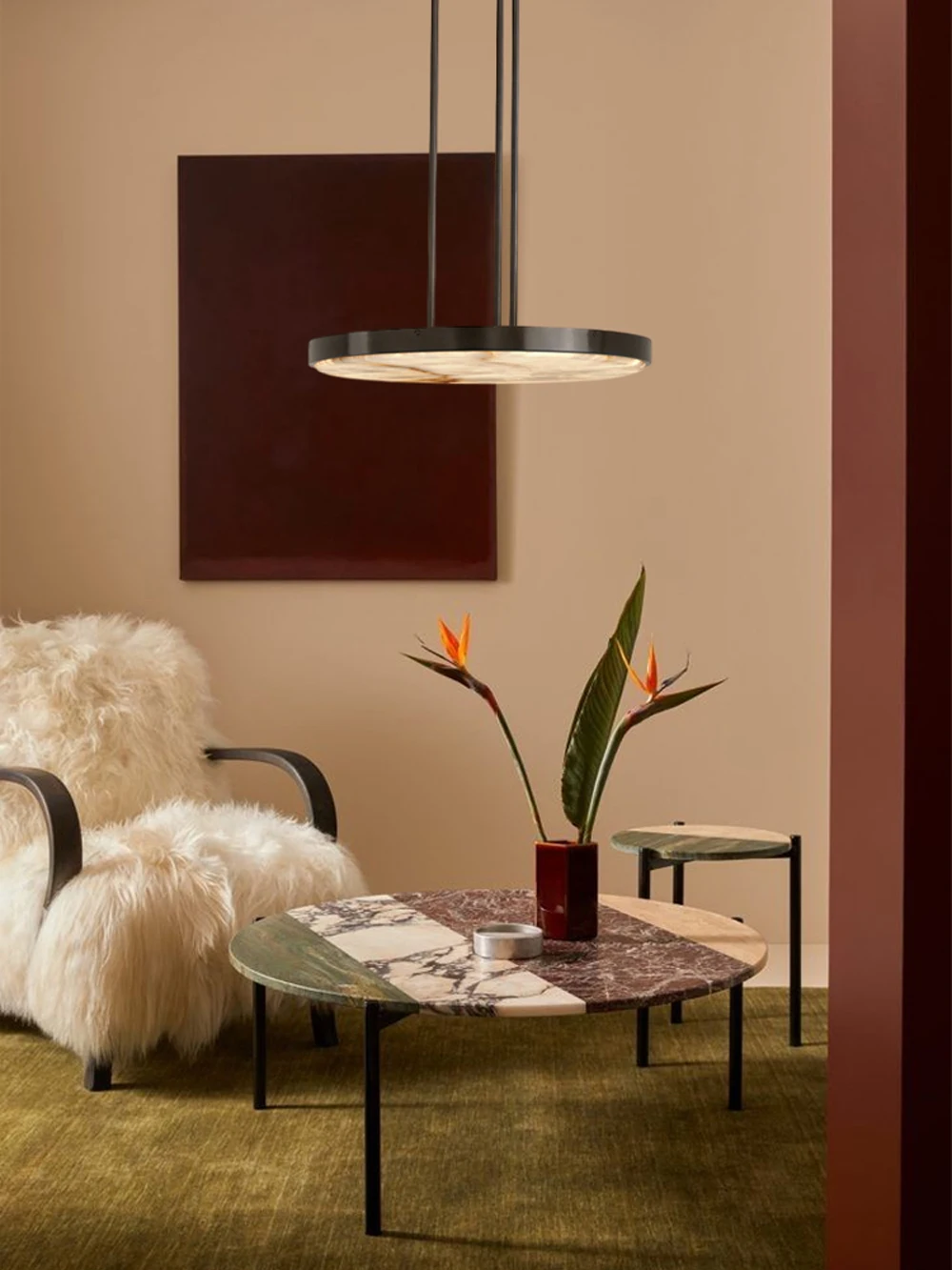 Gold Black 5CM Marble Round LED Pendant Light Alabaster