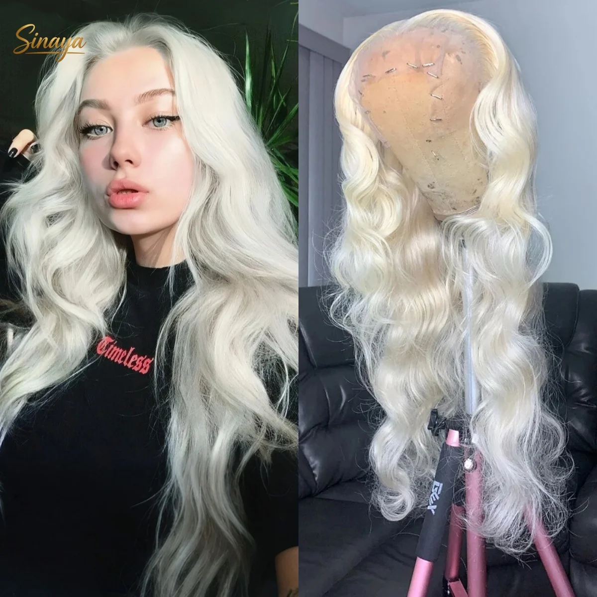 White Wig for Women, Long White Wavy Wig Middle Part 26 Inch 13x4 Hd Heat Resistant Glueless Synthetic Wigs for Daily Party Use