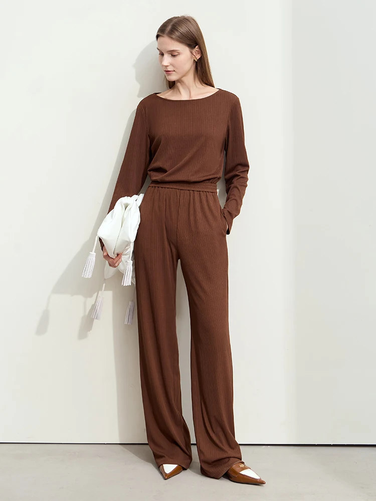 Amii Minimalism 2024 Autumn Women's Casual Pants New Straight Knit Basic Floor-lenght Female Fashion Wide Leg Trousers 12423025