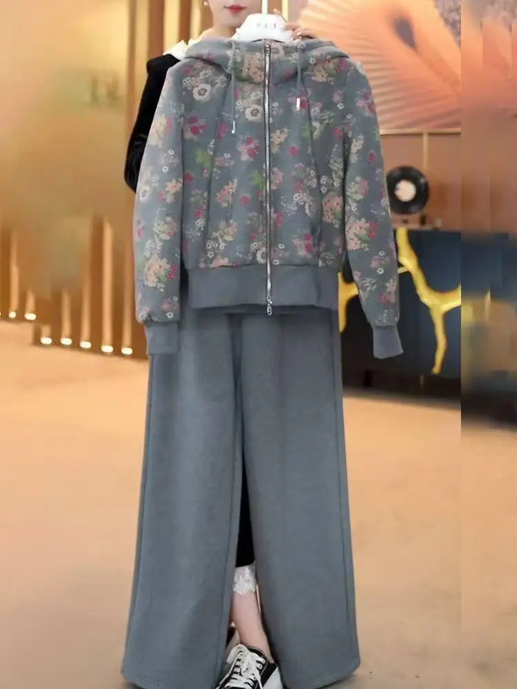 

Женский комплект с капюшоном Faion Thiened Fce, осенне-зимний новый утягивающий костюм из двух предметов, корейский повседневная одежда для поездок на работу