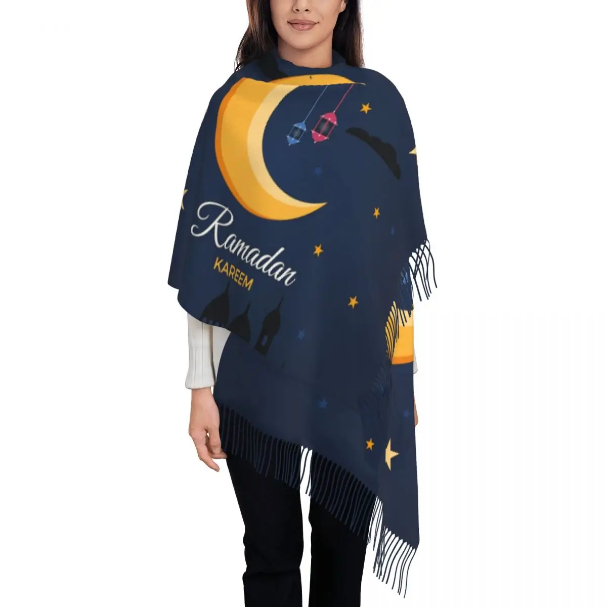 

Personalized Printed Eid Mubarak Scarf Men Women Winter Fall Warm Scarves Ramadan Kareem Muslim Shawls Wraps