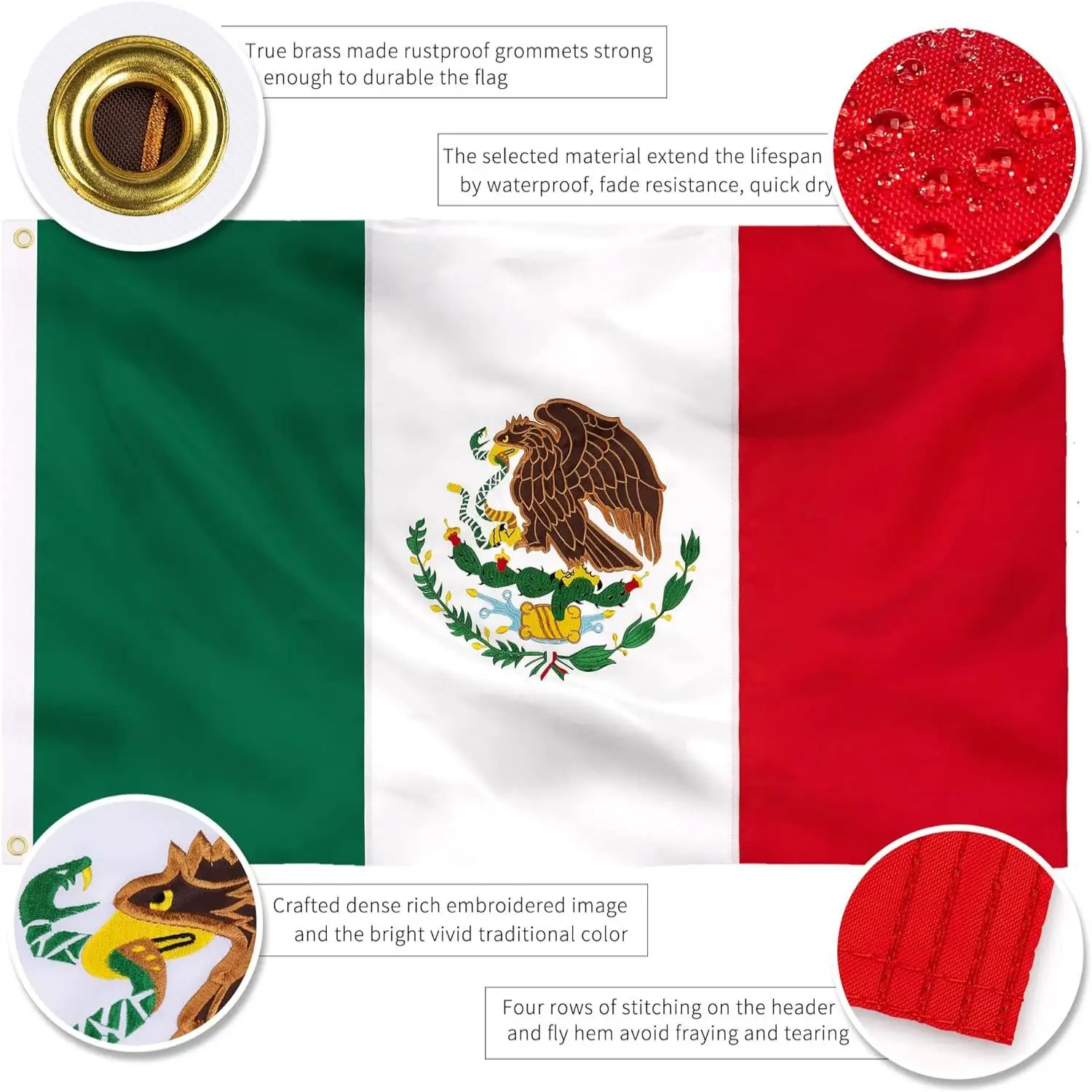 90 x150cm Premium messico bandiera messicana 3x5 Outdoor Double Sided ricamato Eagle 210D Nylon messicano MX National Country Flags