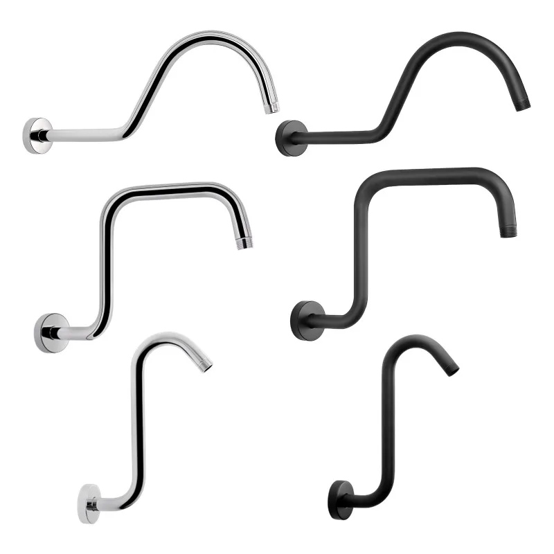 S Shaped Shower Head Riser Pipe Stainless Steel Chrome&Black Showerhead Tube Extender Arm Fixed Bar For Bathroom Accessories