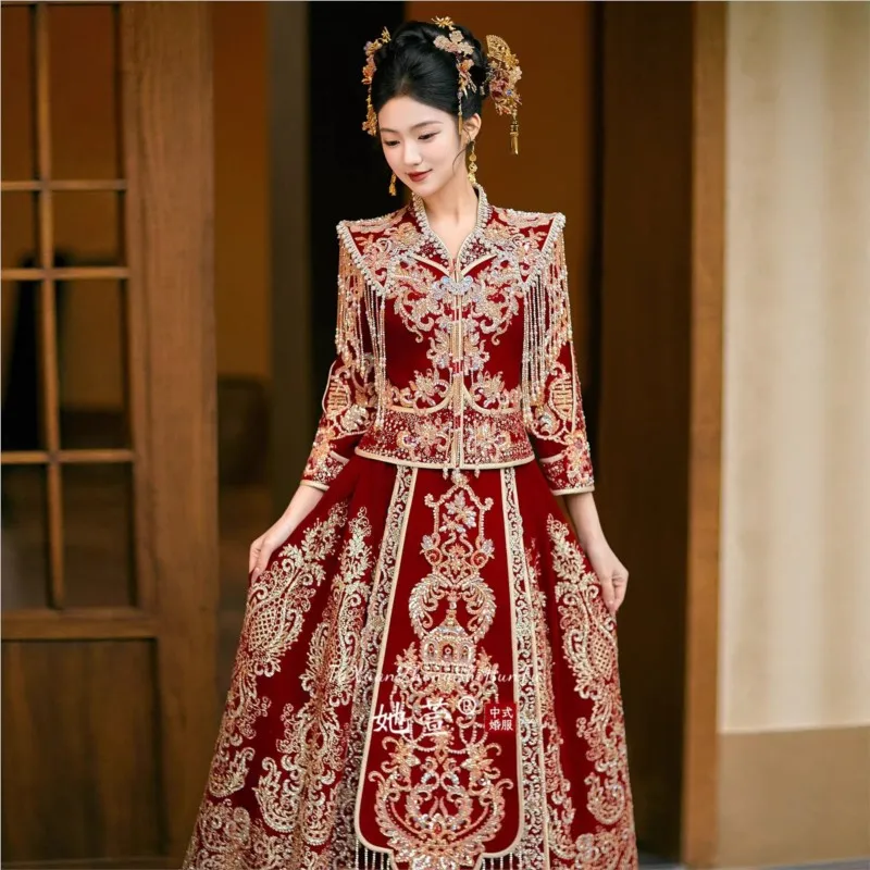 

New Chinese-style wedding dress and attire for heavy industry brides gowns