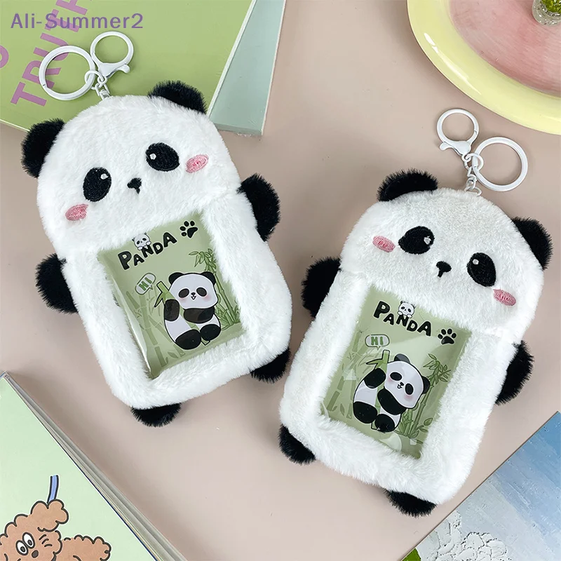 {Summer2} 【Summer2】Kawaii Cartoon Panda Photocard Holder Plush Cute Student Card Holder Kpop Idol Photo Sleeve School Stationery