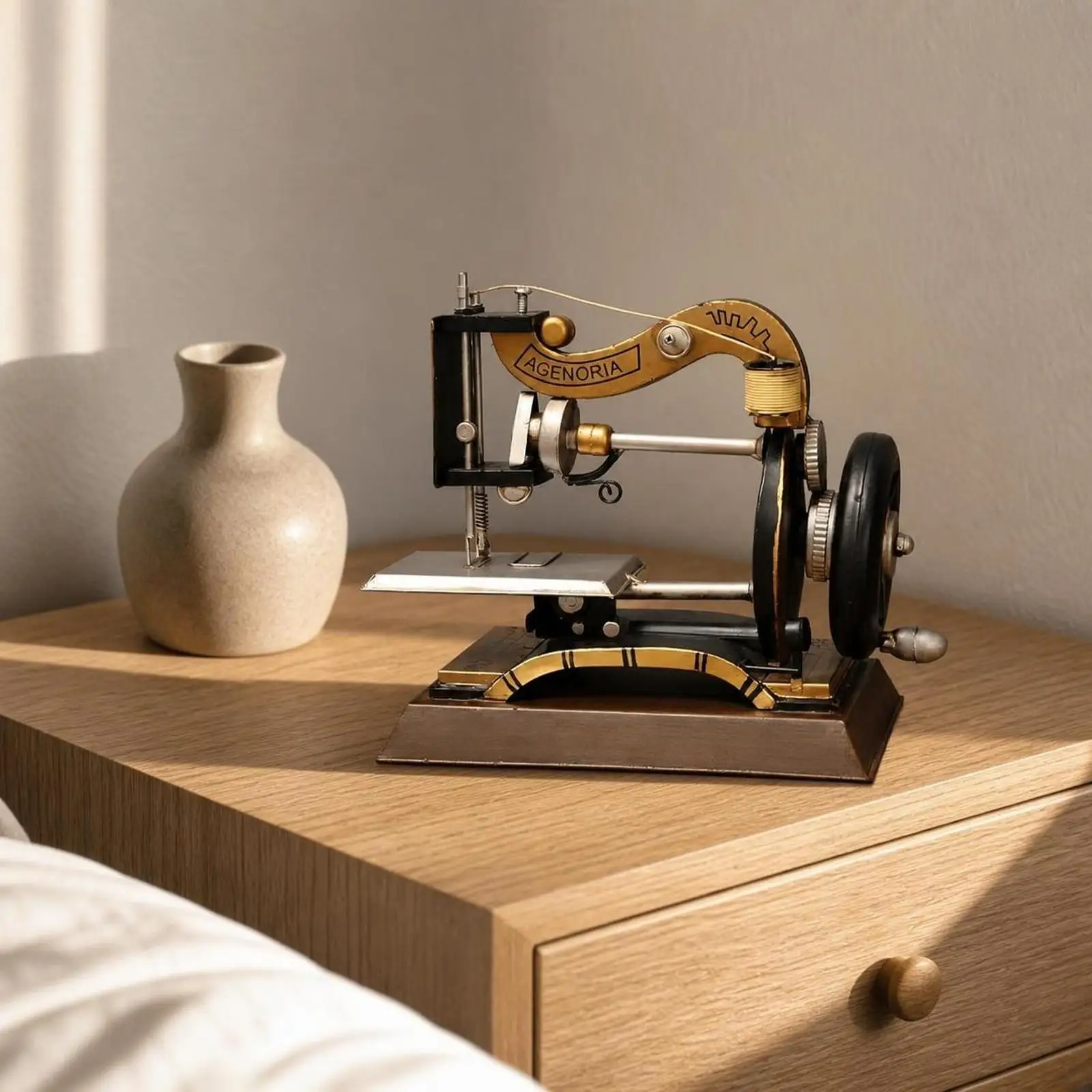 Vintage Stitching Machine Tabletop Decor Wrought Iron Wood Antique Style Model Ornament for Cafe Bookshelf Accent