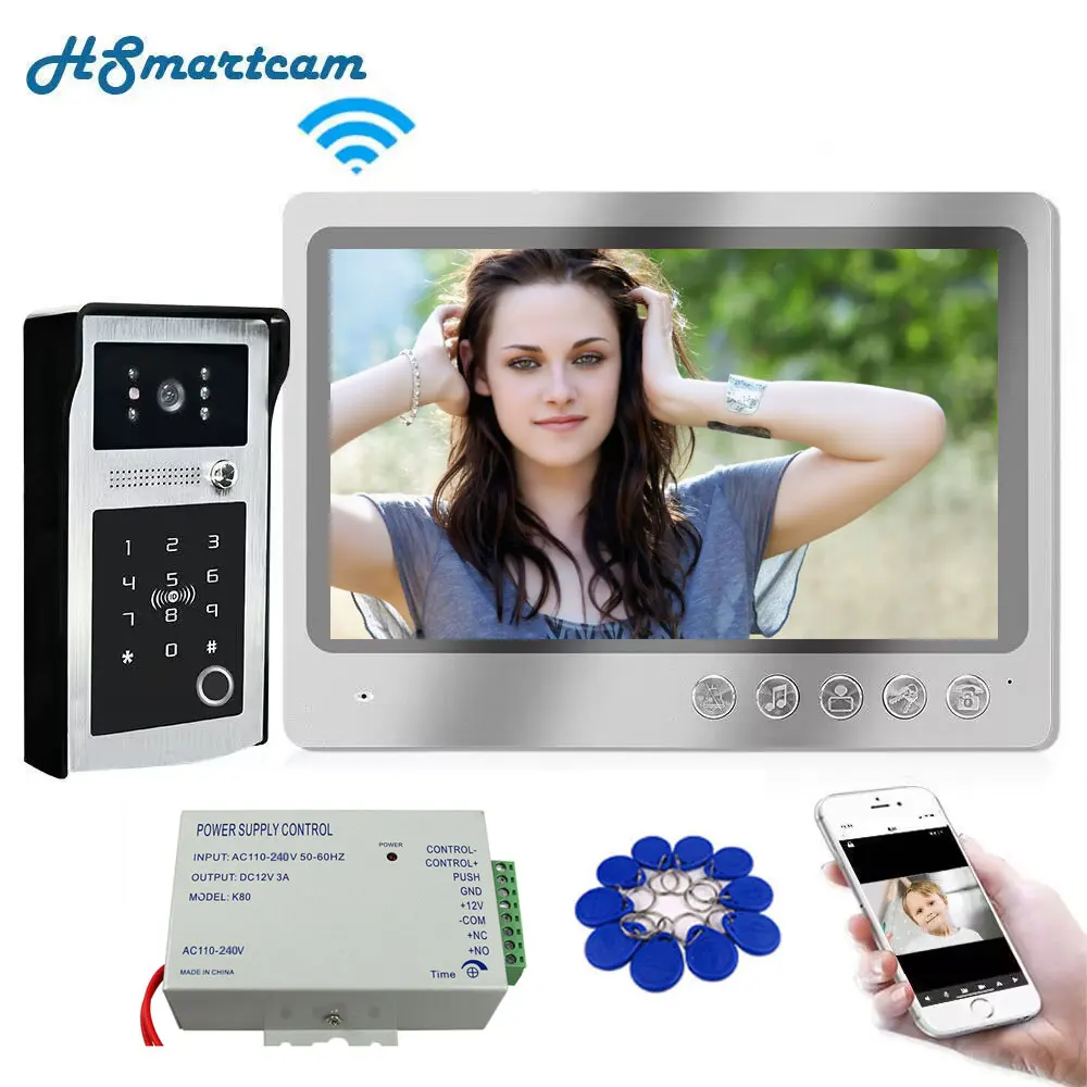 9inch Screen Tuya Wifi Video Intercom Door phone Record System Night Vision RFID Doorbell Camera Phone Remote Fingerprint Unlock