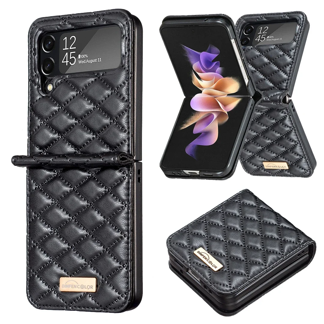 Luxury Leather Case for Samsung Galaxy Z Flip 7 FE 6 5 4 3 5G Flip4 Flip5 Anti-Knock Protective Cover Bag Skin Feeling Fundas