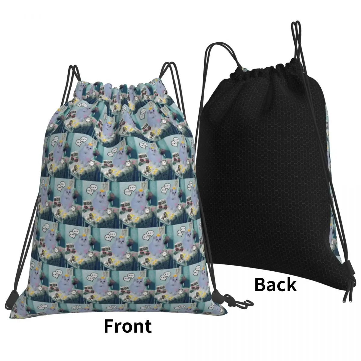 Retro Cute Kitty Cat Lover Backpacks Portable Drawstring Bags Sundries Bag Book Bags for Travel Students
